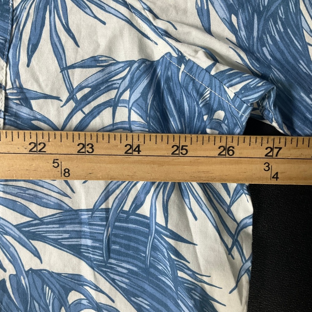 Hurley Button Down Shirt‎ Mens XXL Blue White Cotton Tropical Palm Leaf Coastal - Picture 7 of 10
